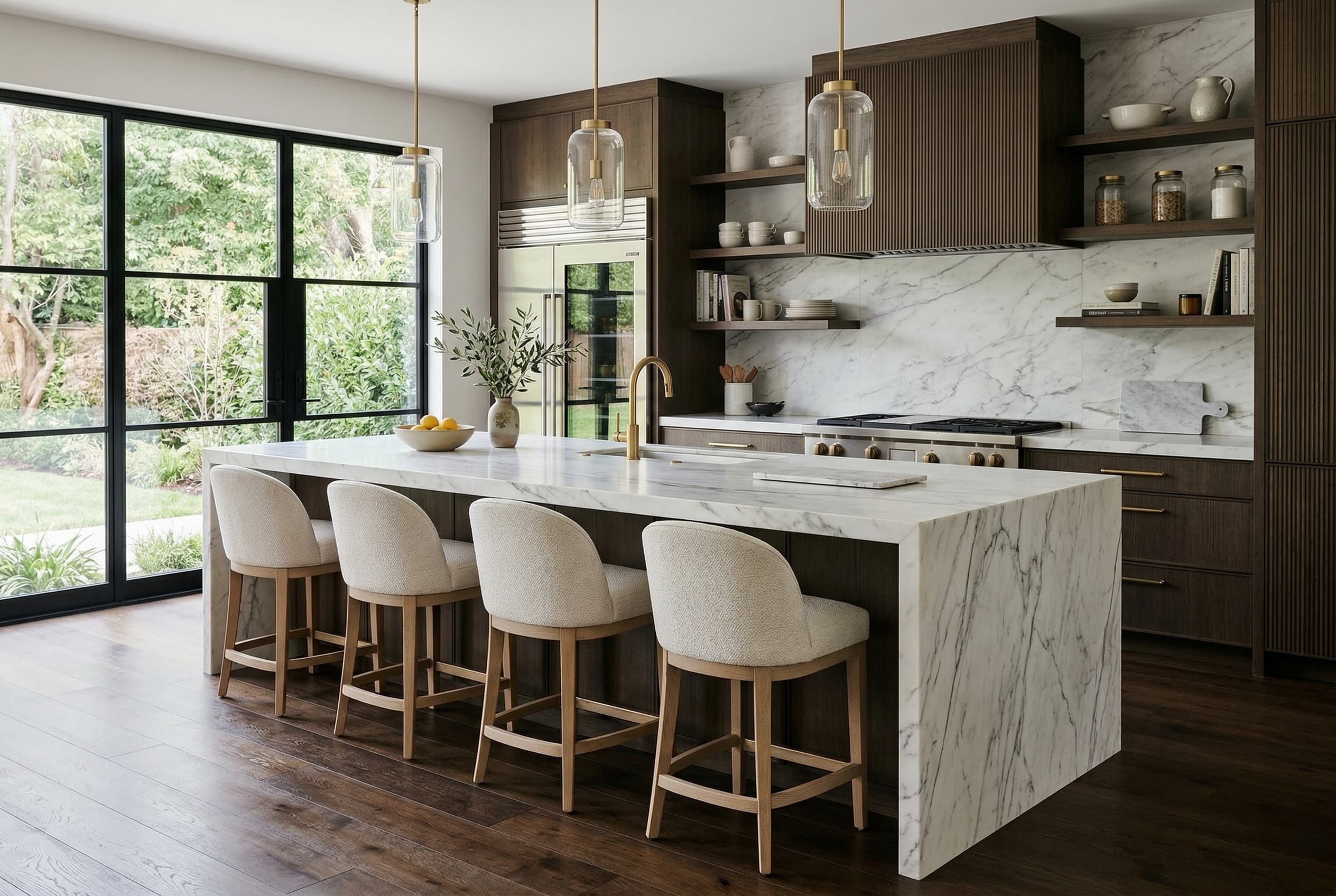 kitchen waterfall island