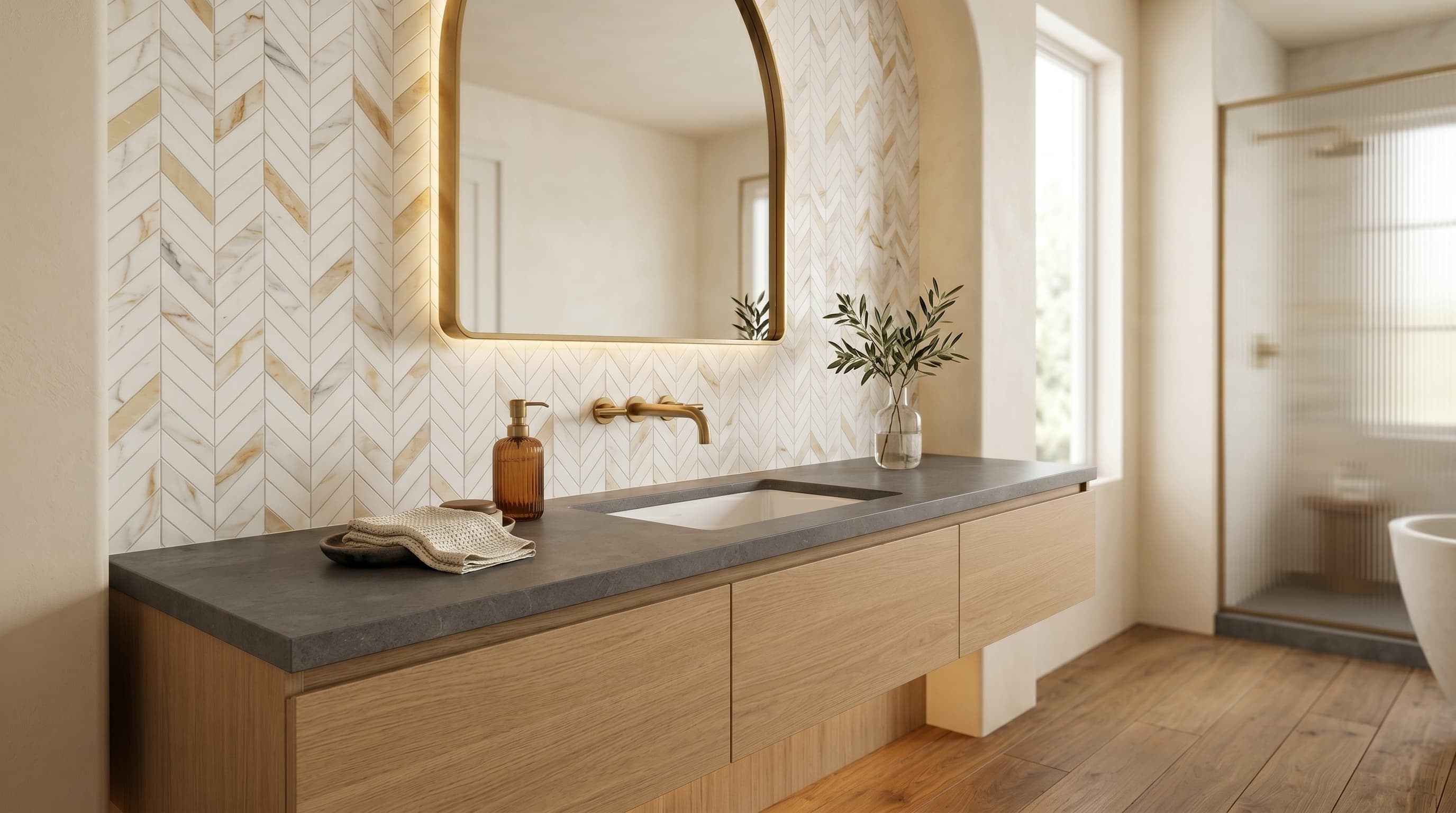 Chevron Calacatta Gold Honed project 2
