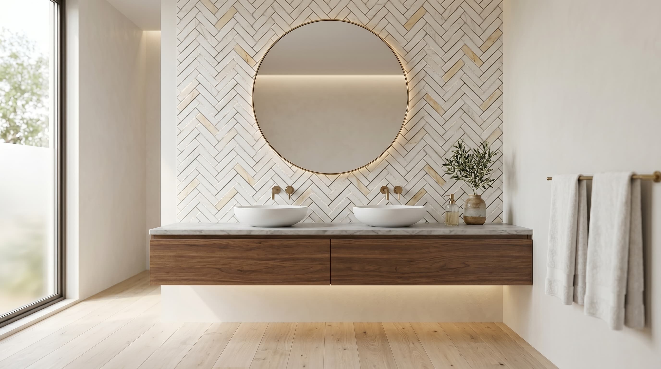 Herringbone Calacatta Gold Honed project 4
