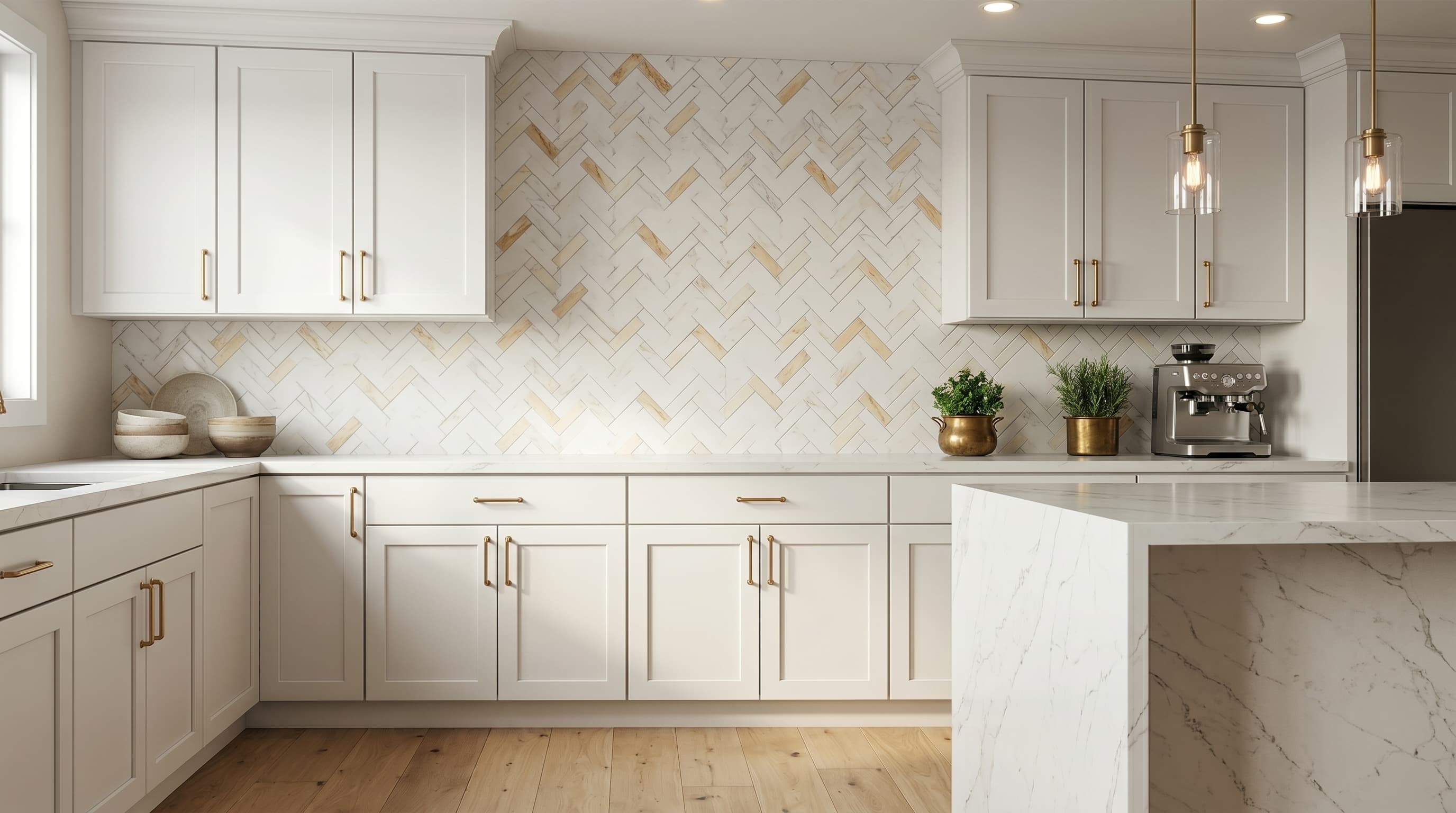 Herringbone Calacatta Gold Honed project 1