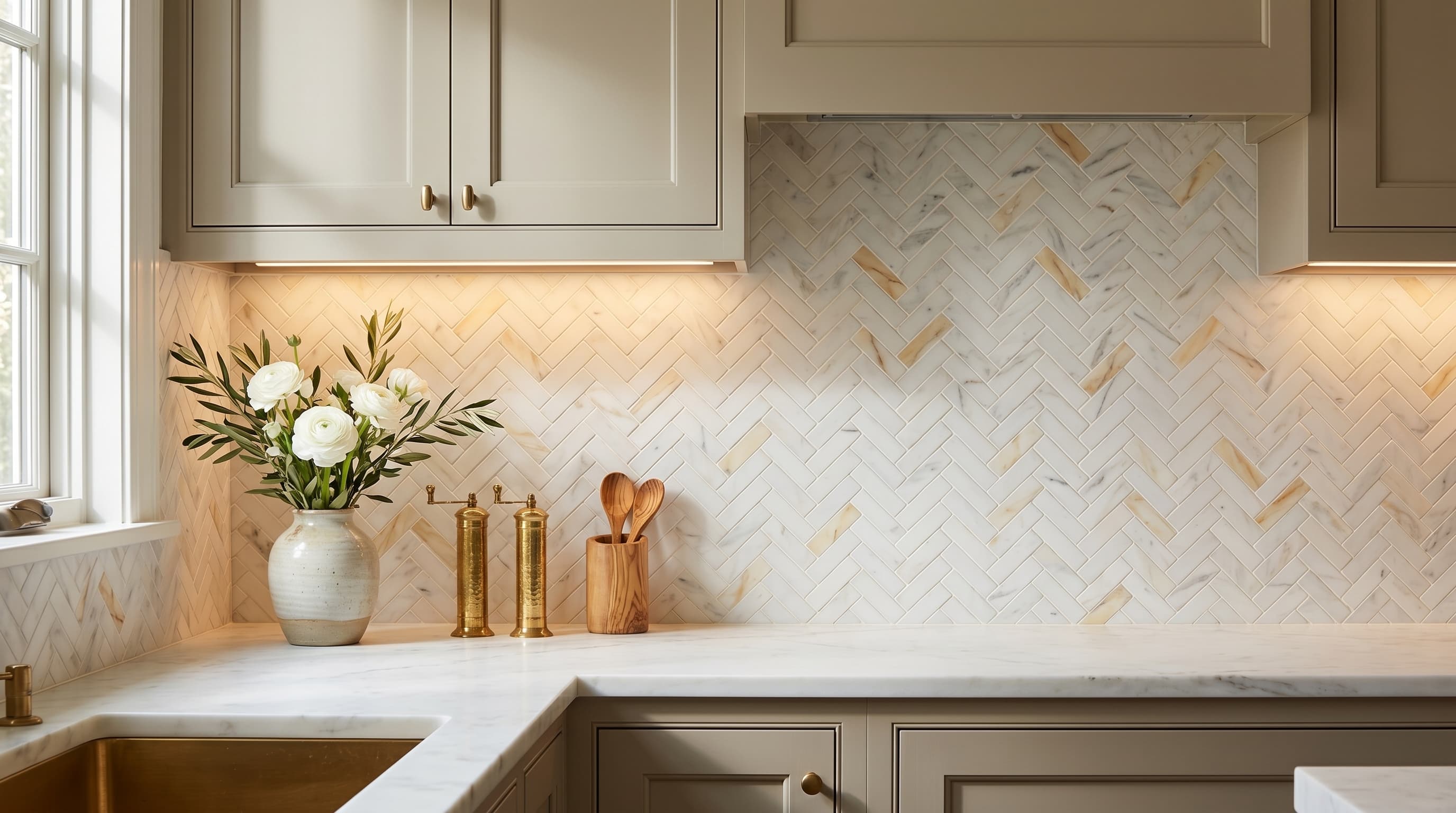 Herringbone Calacatta Gold Honed project 5