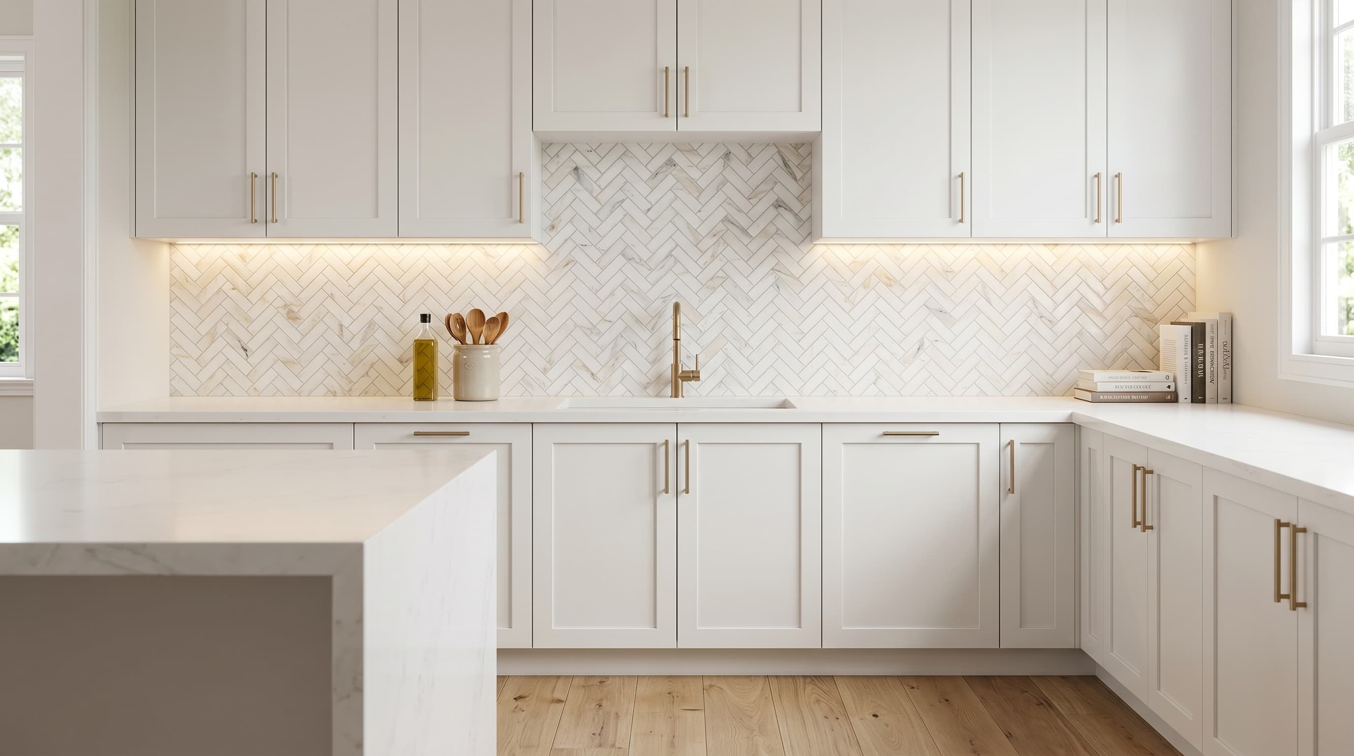 Herringbone Calacatta Gold Polished project 1