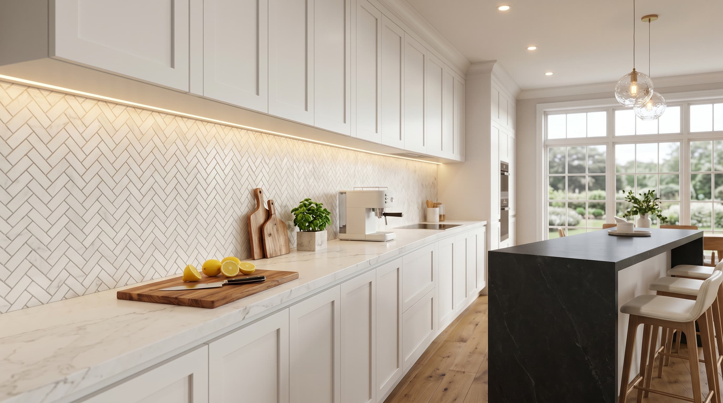 Herringbone Calacatta White Honed project 1