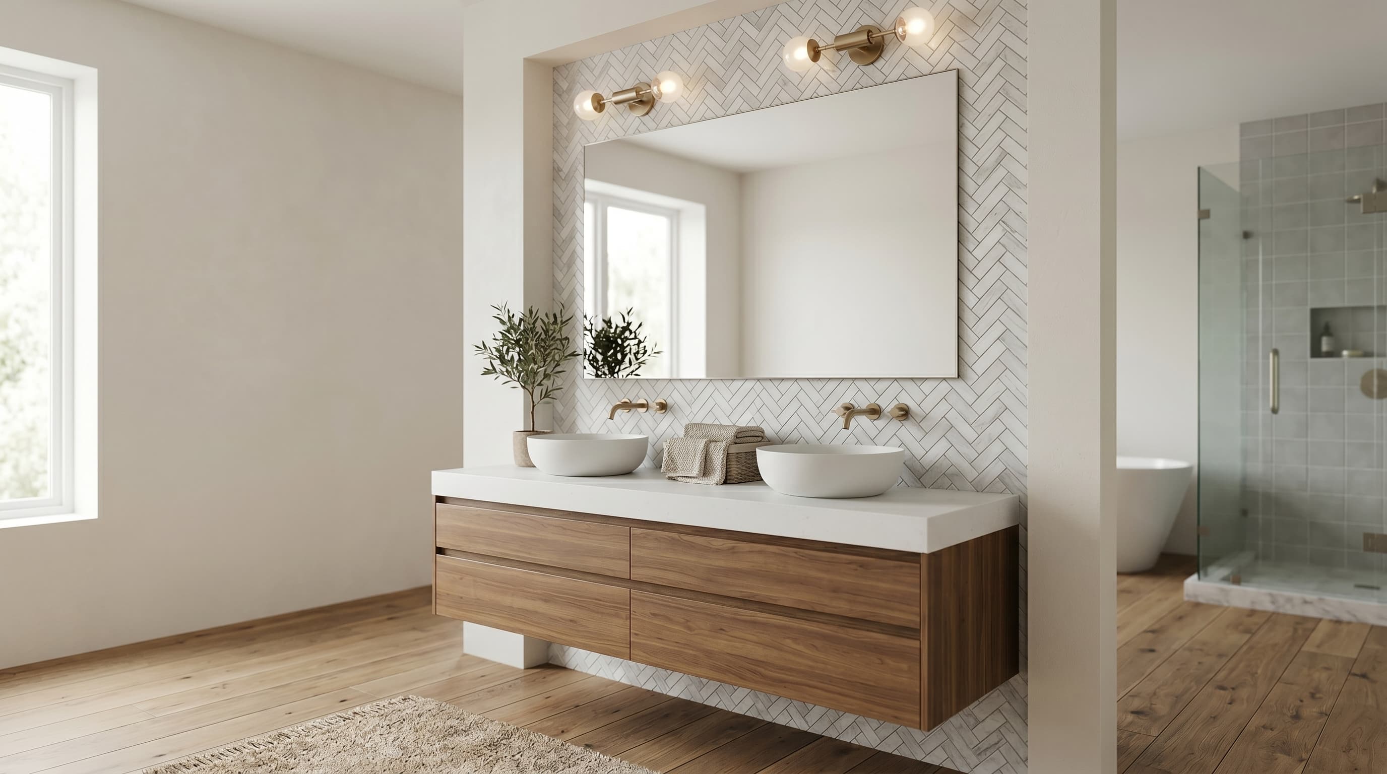 Herringbone Wooden White Honed project 2