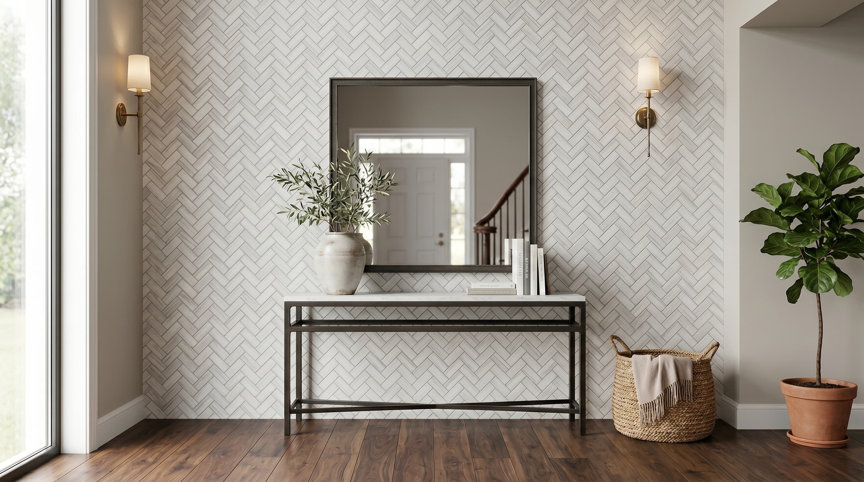 Herringbone Wooden White Honed project 3