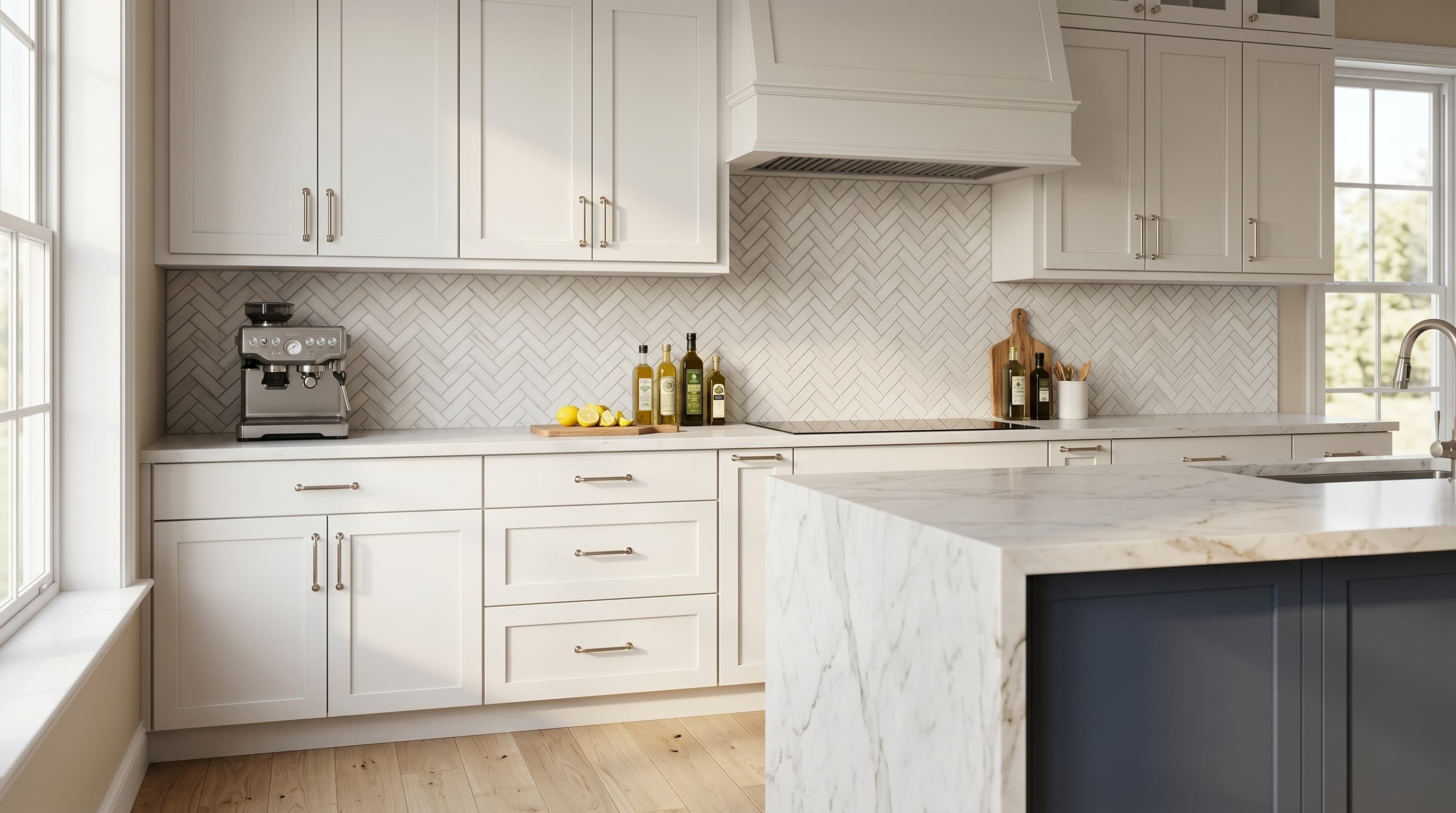 Herringbone Wooden White Honed project 1