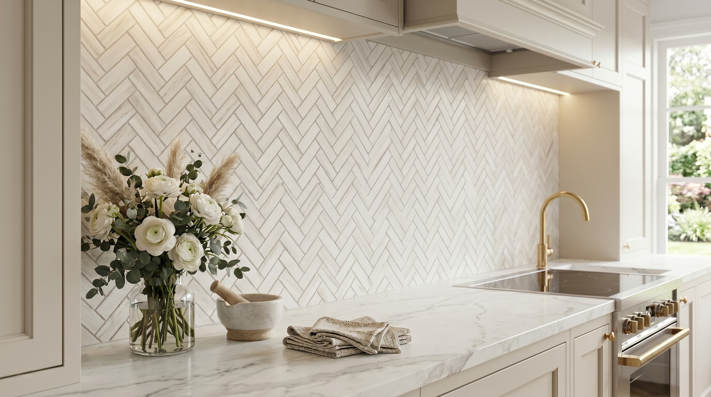 Herringbone Wooden White Honed project 5