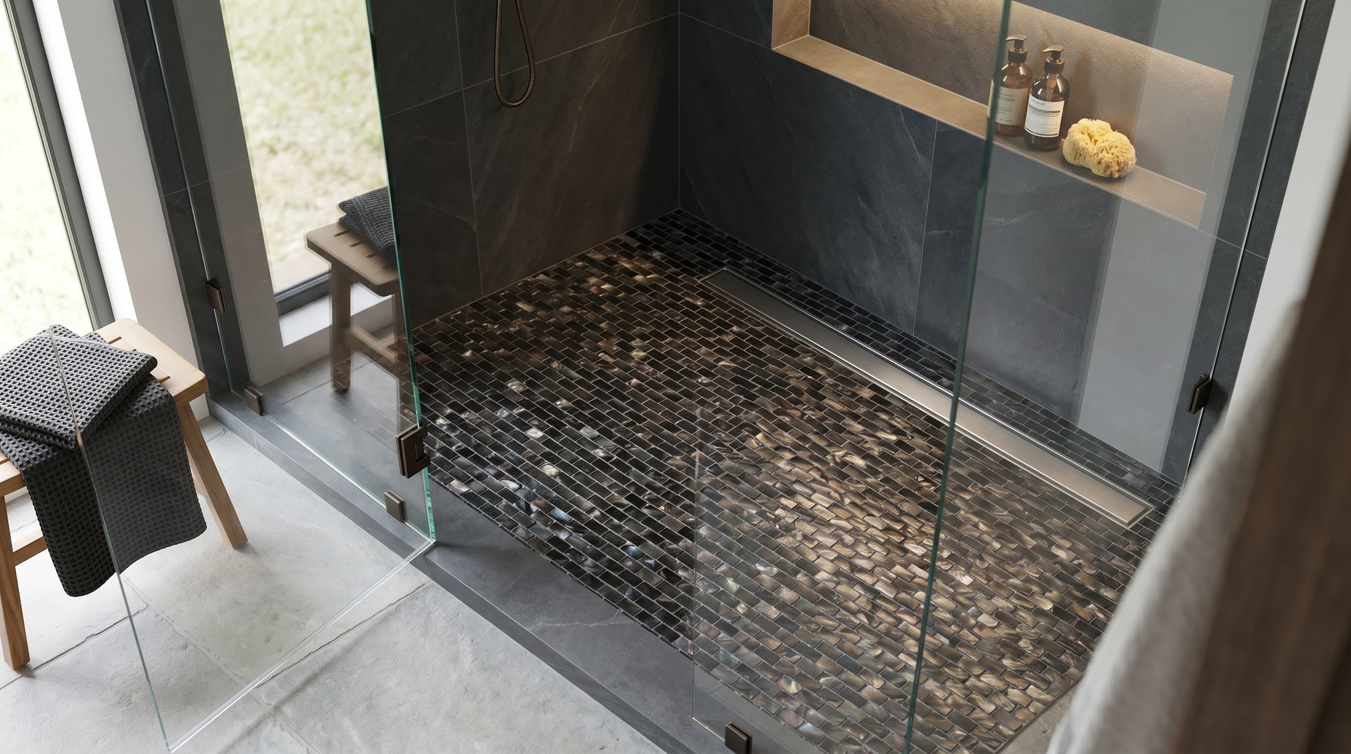 Mosaic Pearl Black Mini Brick 11.25 x 11.25 project 1