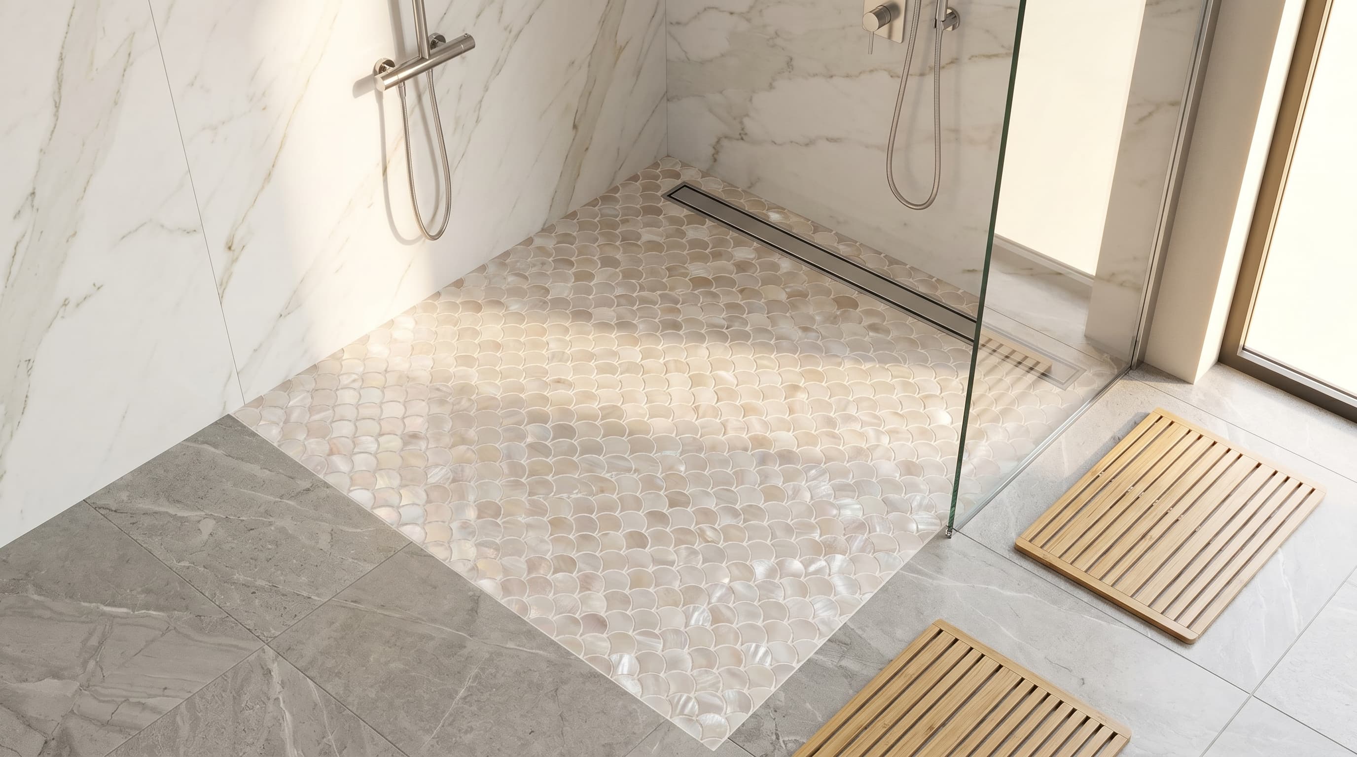 Mosaic Pearl White Scale 11.75 x 11.75 project 1