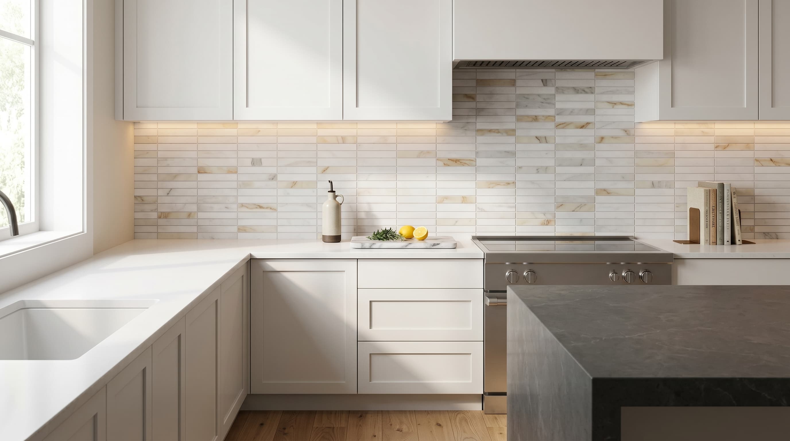 Mosaic Slot Calacatta Long 11.75 x 11.75 project 1