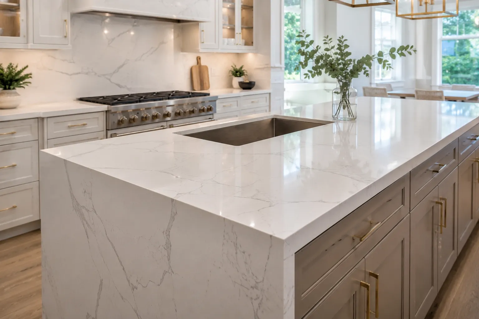 Custom quartz countertop installation in progress