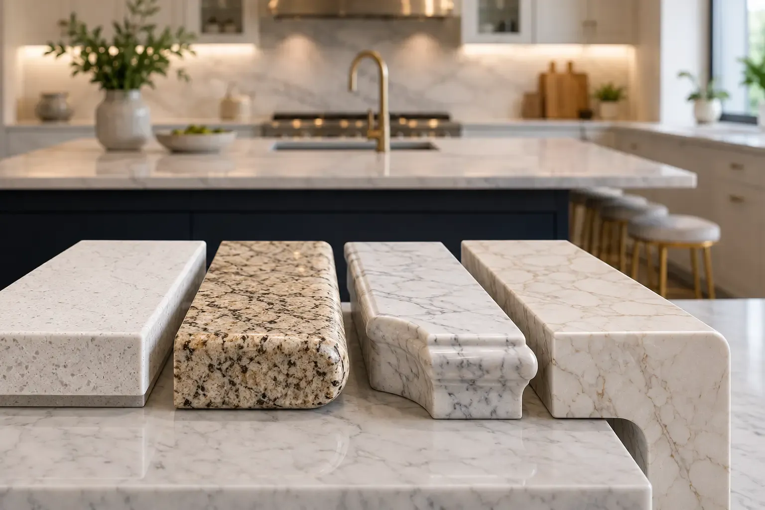 Eased, Bullnose, Ogee, and Waterfall countertop edge profiles