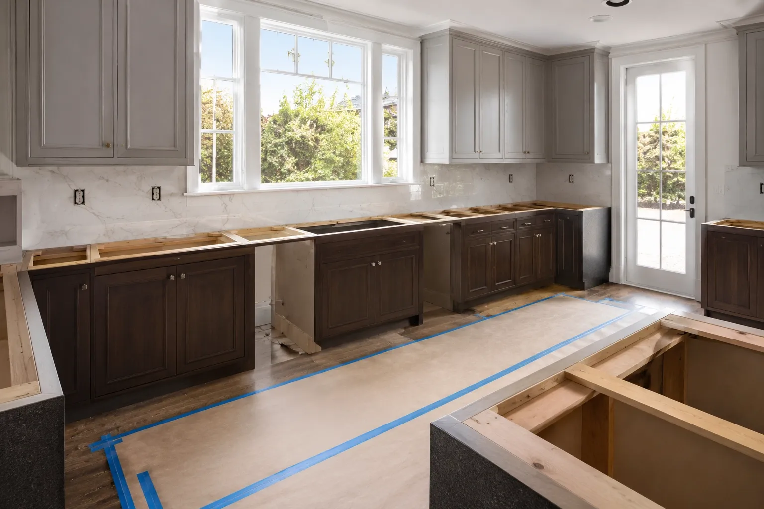 Cleared kitchen ready for countertop installation.
