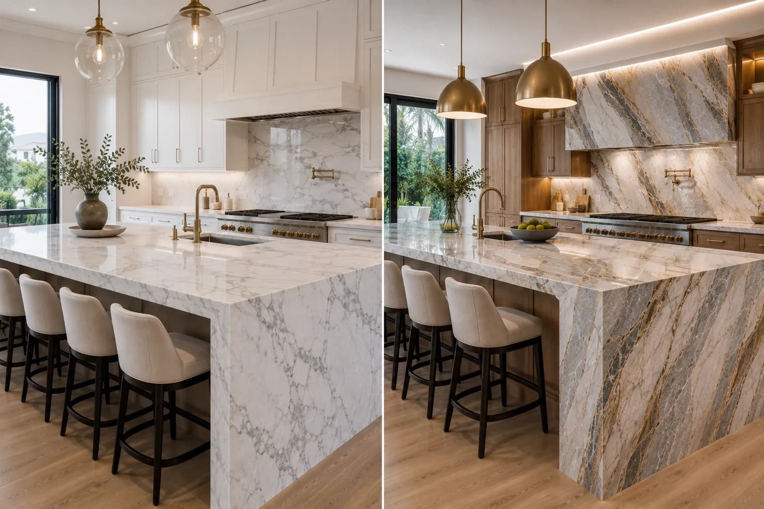 side by side comparison of Marble vs Quartzite