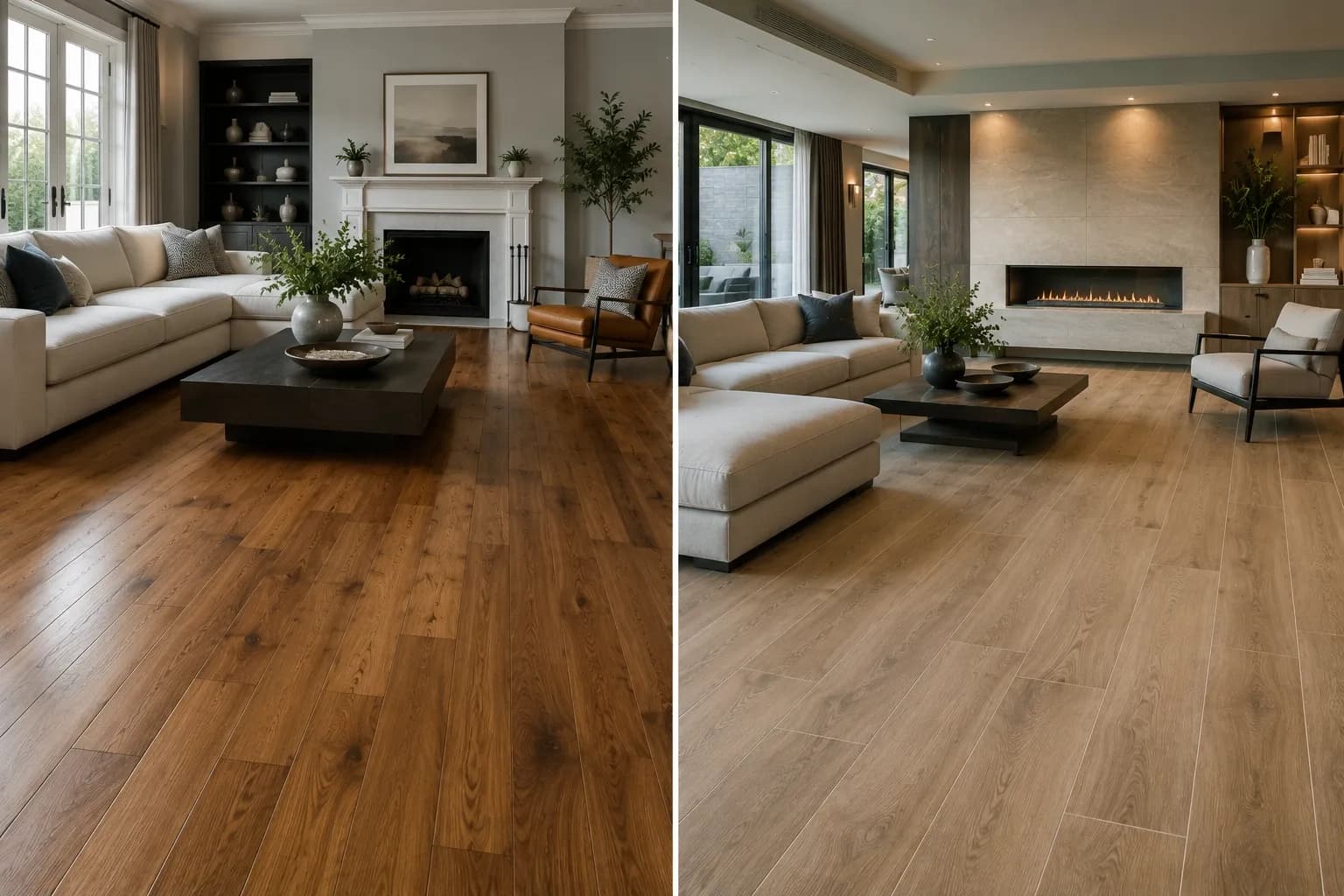 Hardwood flooring compared with wood-look porcelain tile