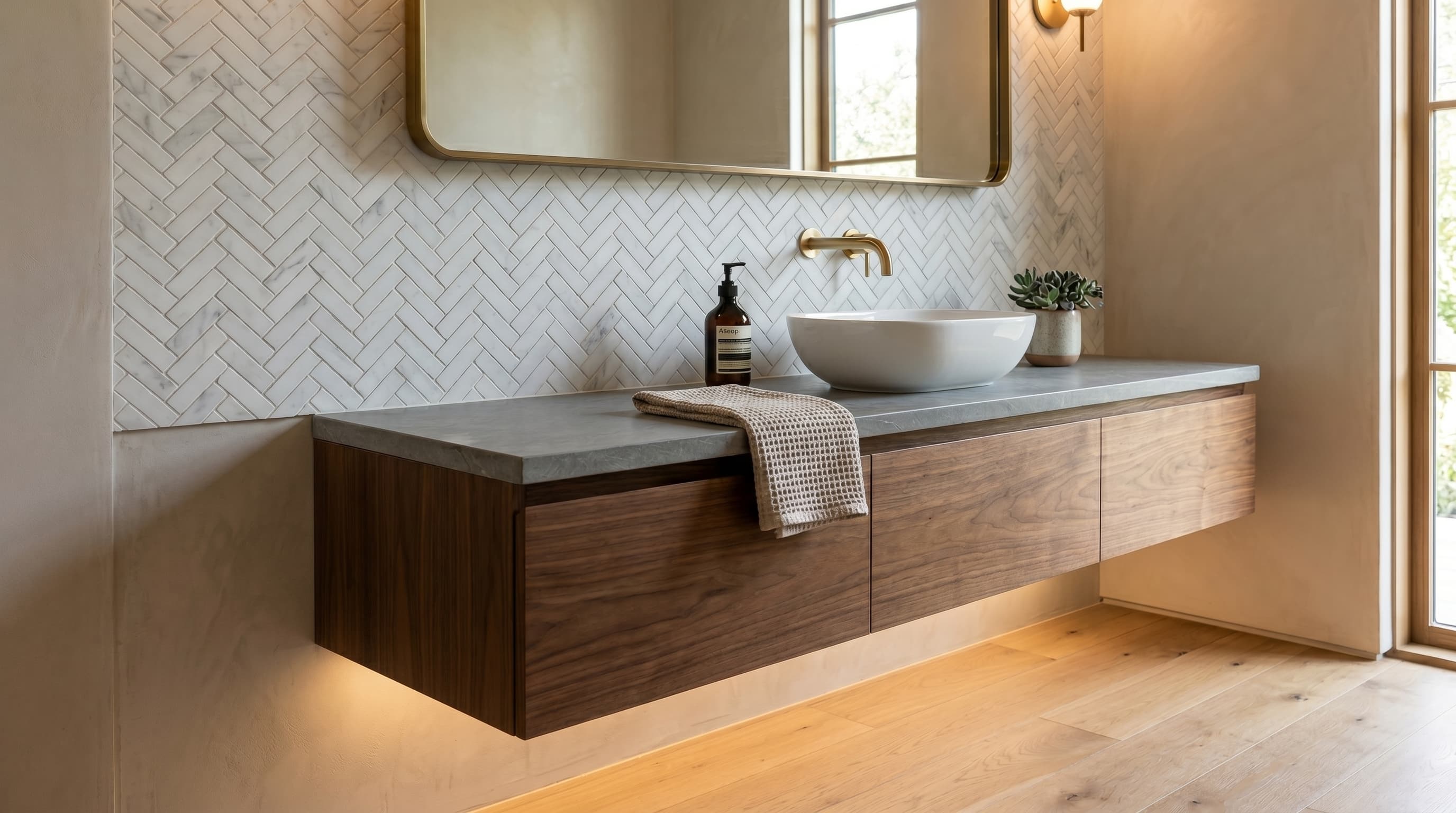 Herringbone Calacatta White Honed project 2