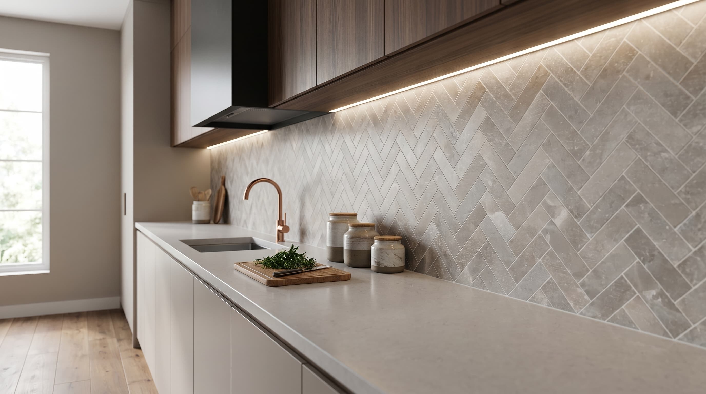 Salt Stone Ash Herringbone Mosaic project 2